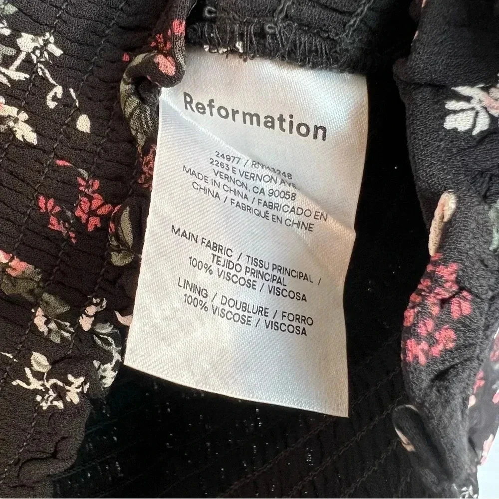 Reformation Pinto Floral Smocked Long Sleeve Blouse Black Small Contemporary